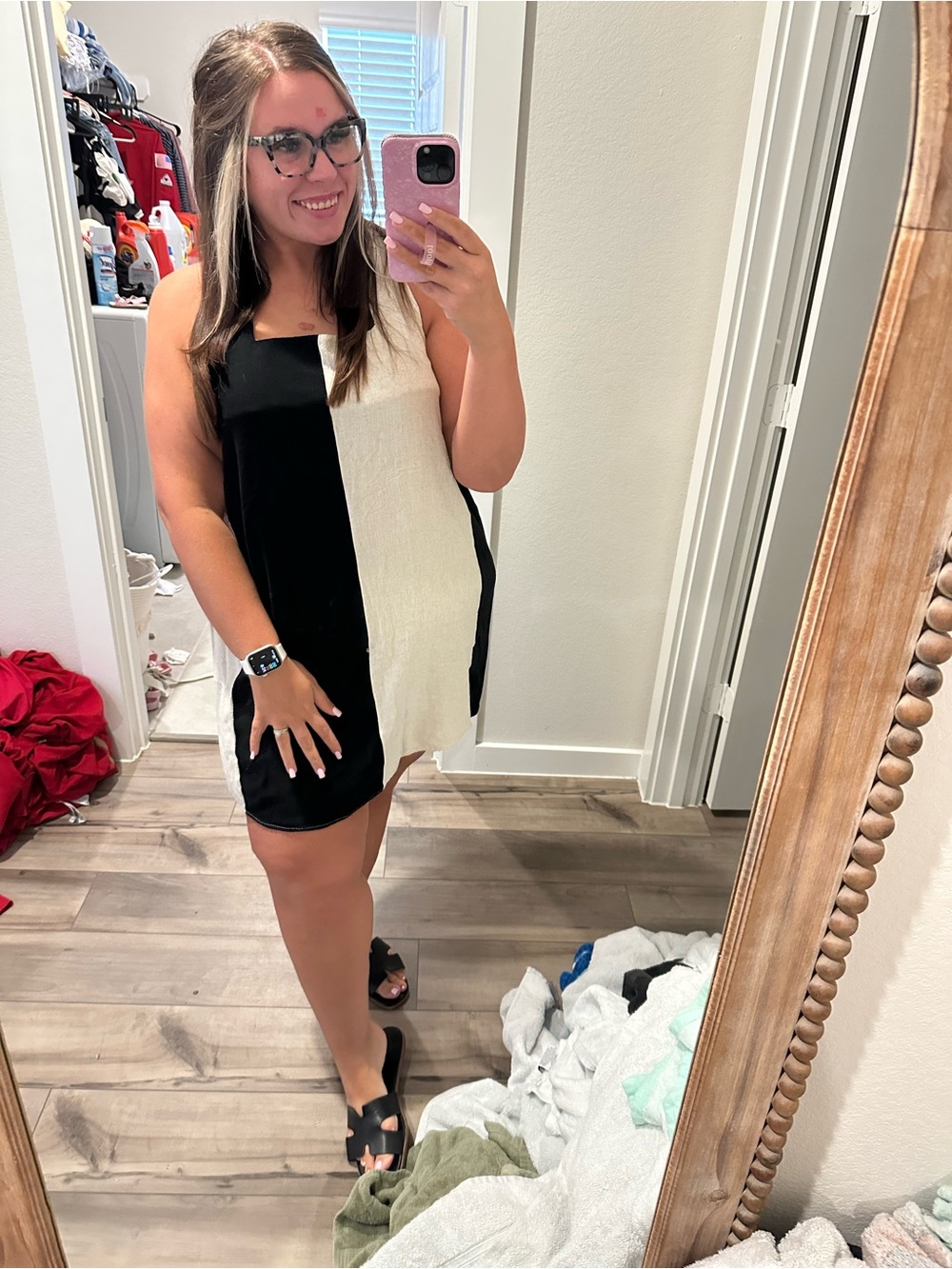 Colorblock Mini Dress in Black and Cream